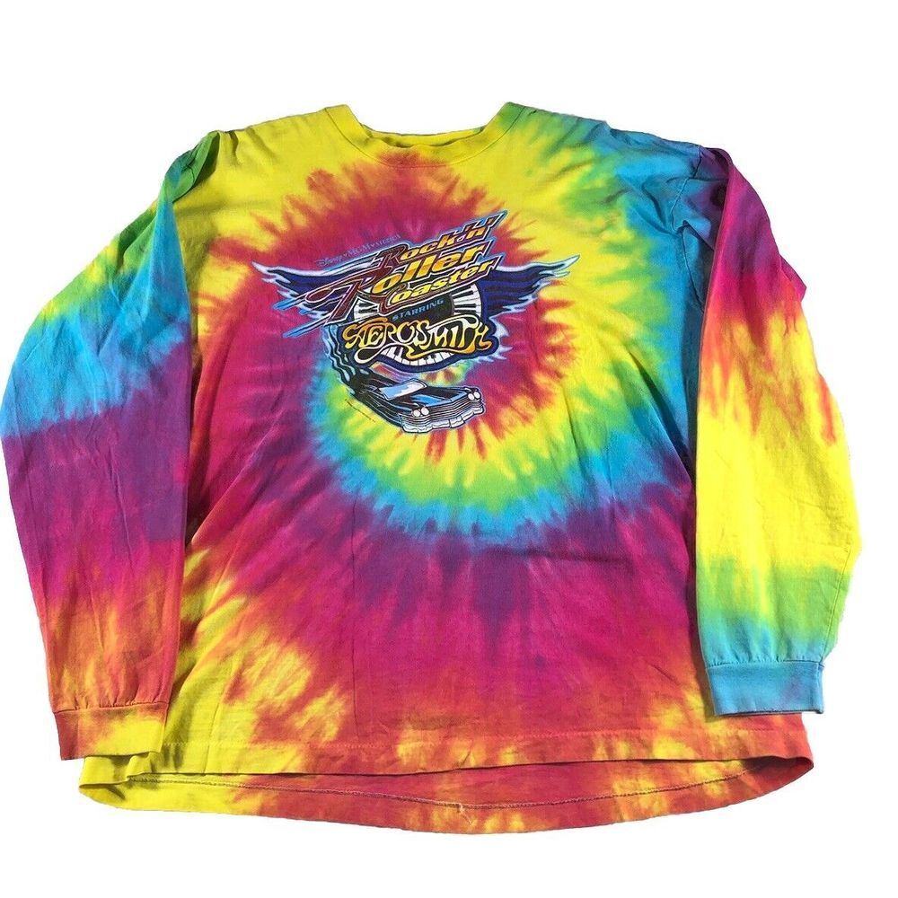 Vintage Disney Aerosmith Shirt Men's L-XL Roller Coaster Tie Dye Long Sleeve